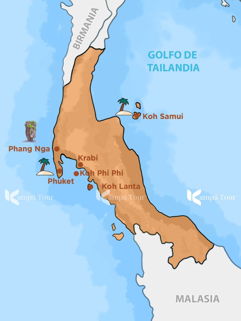 mapa sur tailandia - mapa tailandia islas